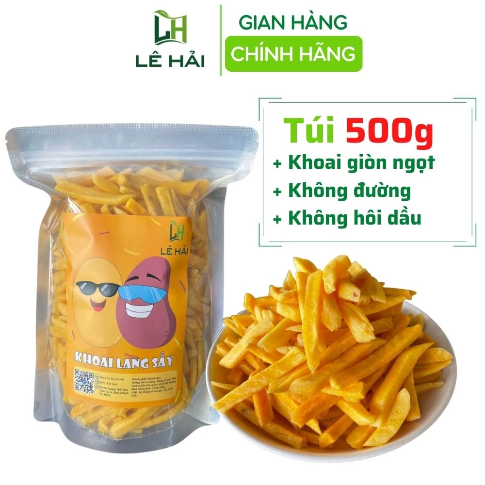 Khoai lang vàng sấy giòn 500g Lê Hải hàng nguyên sợi, không đường, giòn ngọt tự nhiên