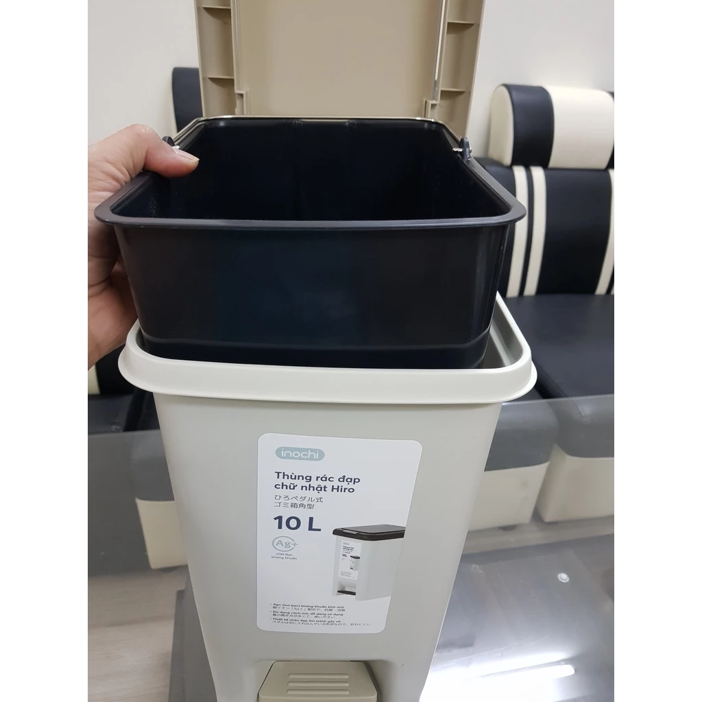 Thùng rác đạp chữ nhật Hiro 10L (Kèm ruột) - Chính hãng INOCHI