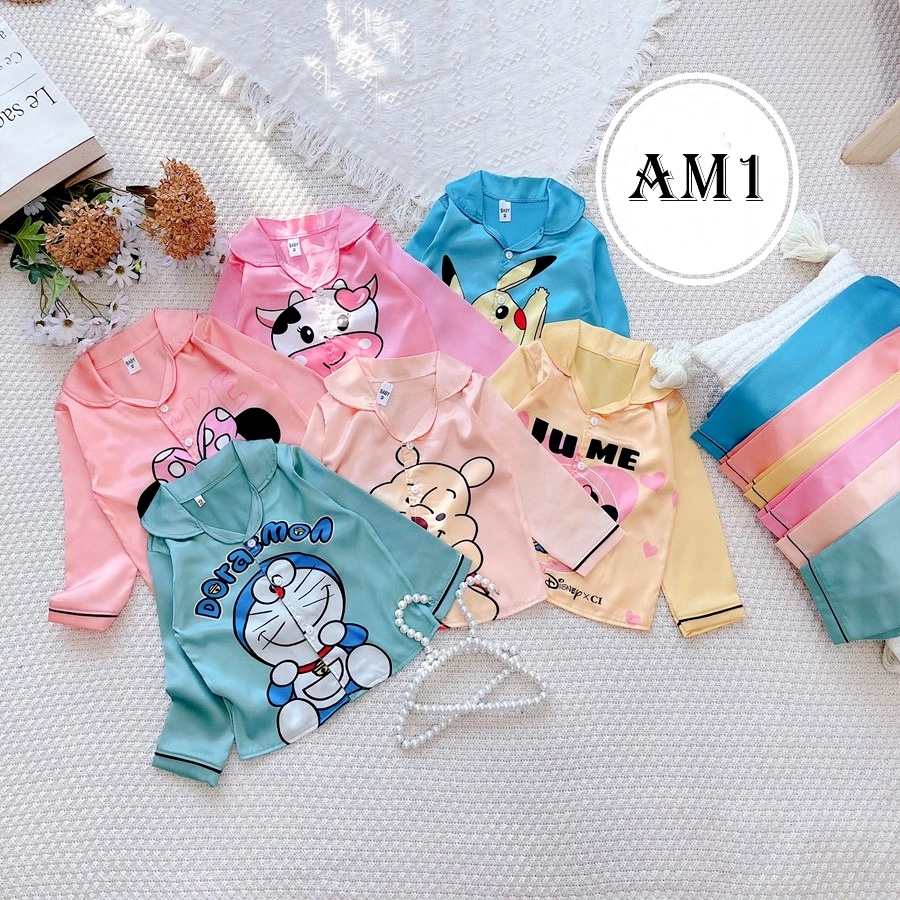 (10-20kg) Đồ Bộ Bé Gái Mặc Nhà dài tay cao cấp Pijama Lụa Cao Cấp Cho Bé TB141