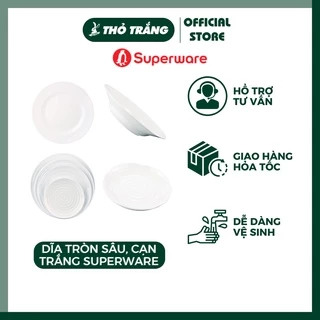 ĐĨA TRÒN SÂU, CẠN MÀU TRẮNG NHỰA MELAMINE CAO CẤP SUPERWARE THÁI LAN