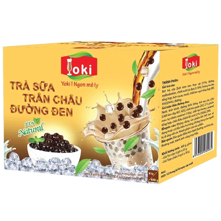 Trà sữa trân châu đường đen Yoki 400g (8 gói trà sữa *20g+8 gói trân châu đường đen 30g)