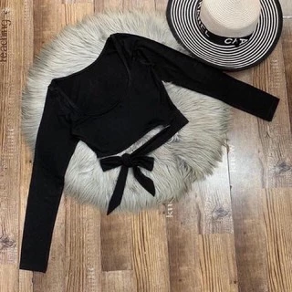 Áo thun tay dài cột nơ eo, áo croptop tay dài A230