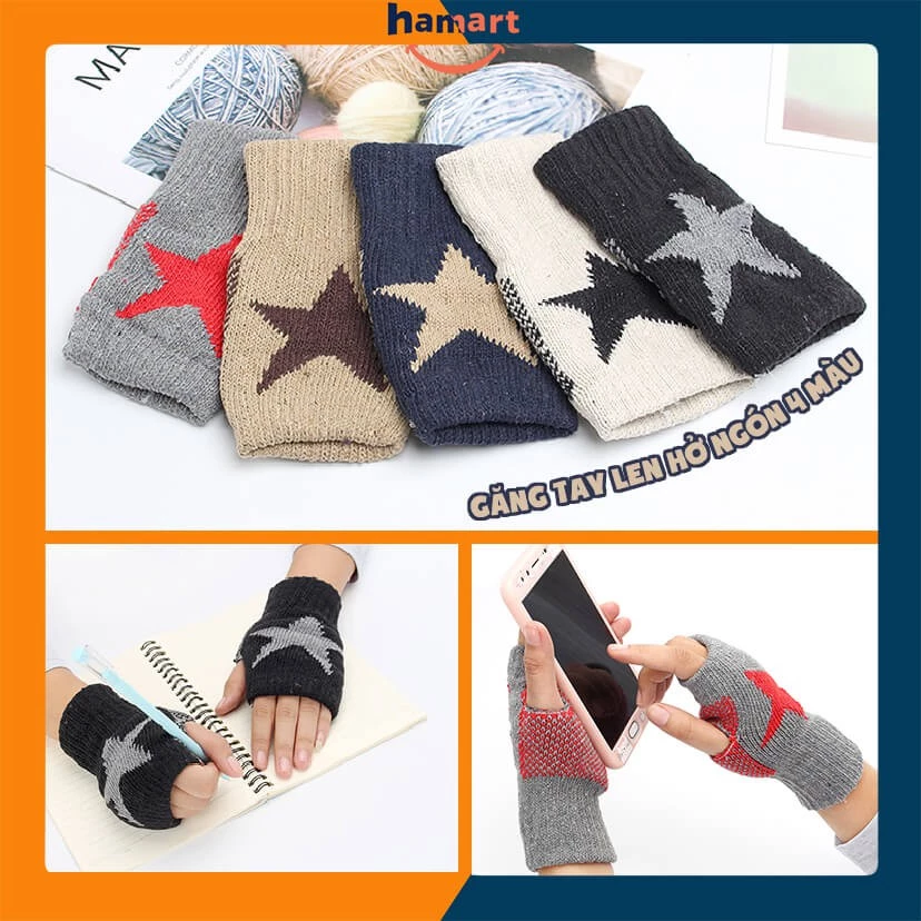 Găng Tay Len Hở Ngón Lông Cừu Bao Tay Giữ Ấm Mùa Đông Phong Cách Ngôi Sao Unisex