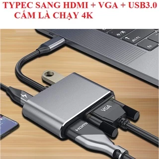 Bộ cáp chuyển đổi tín hiệu từ chân Typec sang HDMI+VGA+USB3.0 chất lượng cao 4K kết nối ti vi máy chiếu Type-c to HDMI