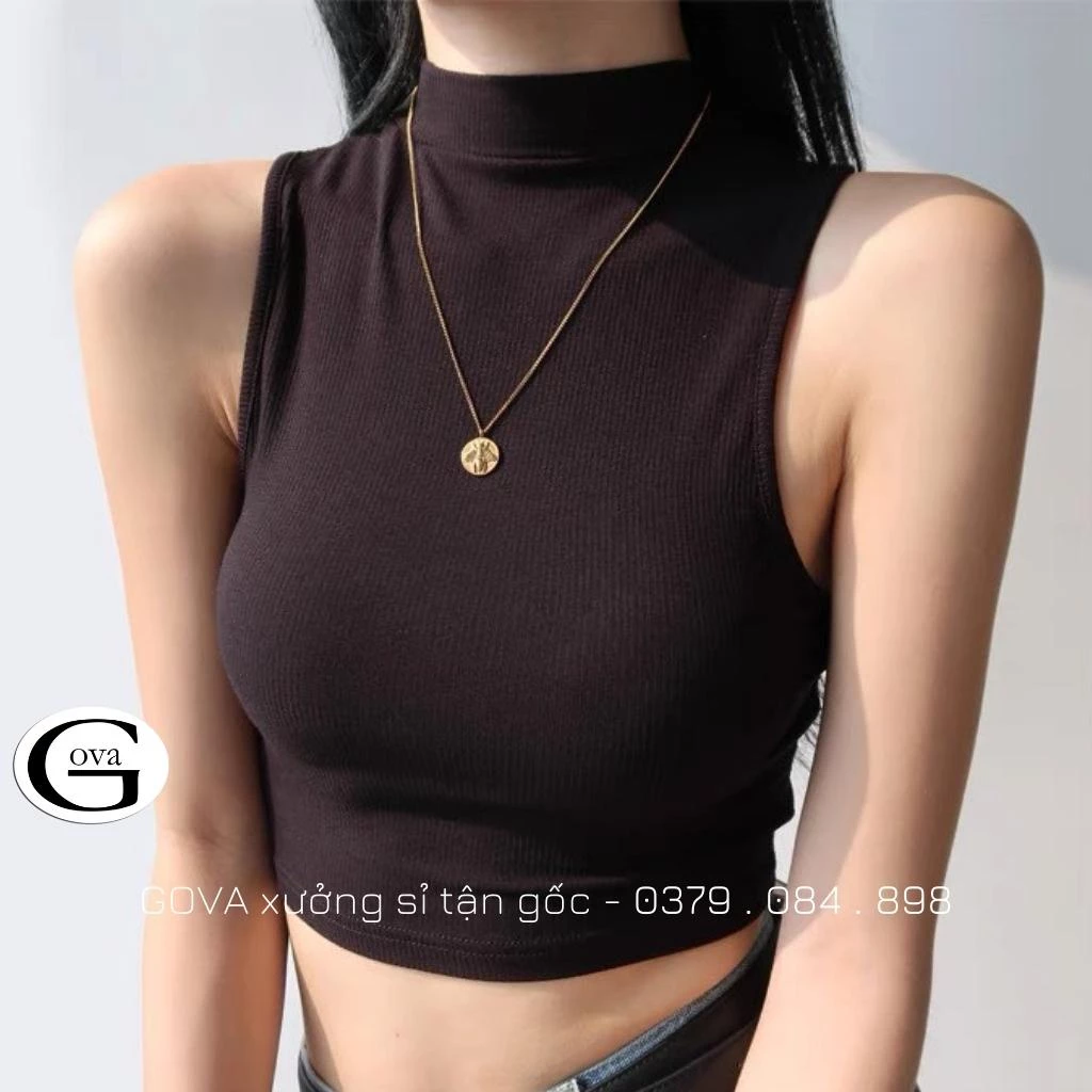 Áo Ba Lỗ Cổ Lọ, Áo Croptop 3 Lỗ Cổ Cao Không Tay Siêu Xinh Cho Nữ DB65