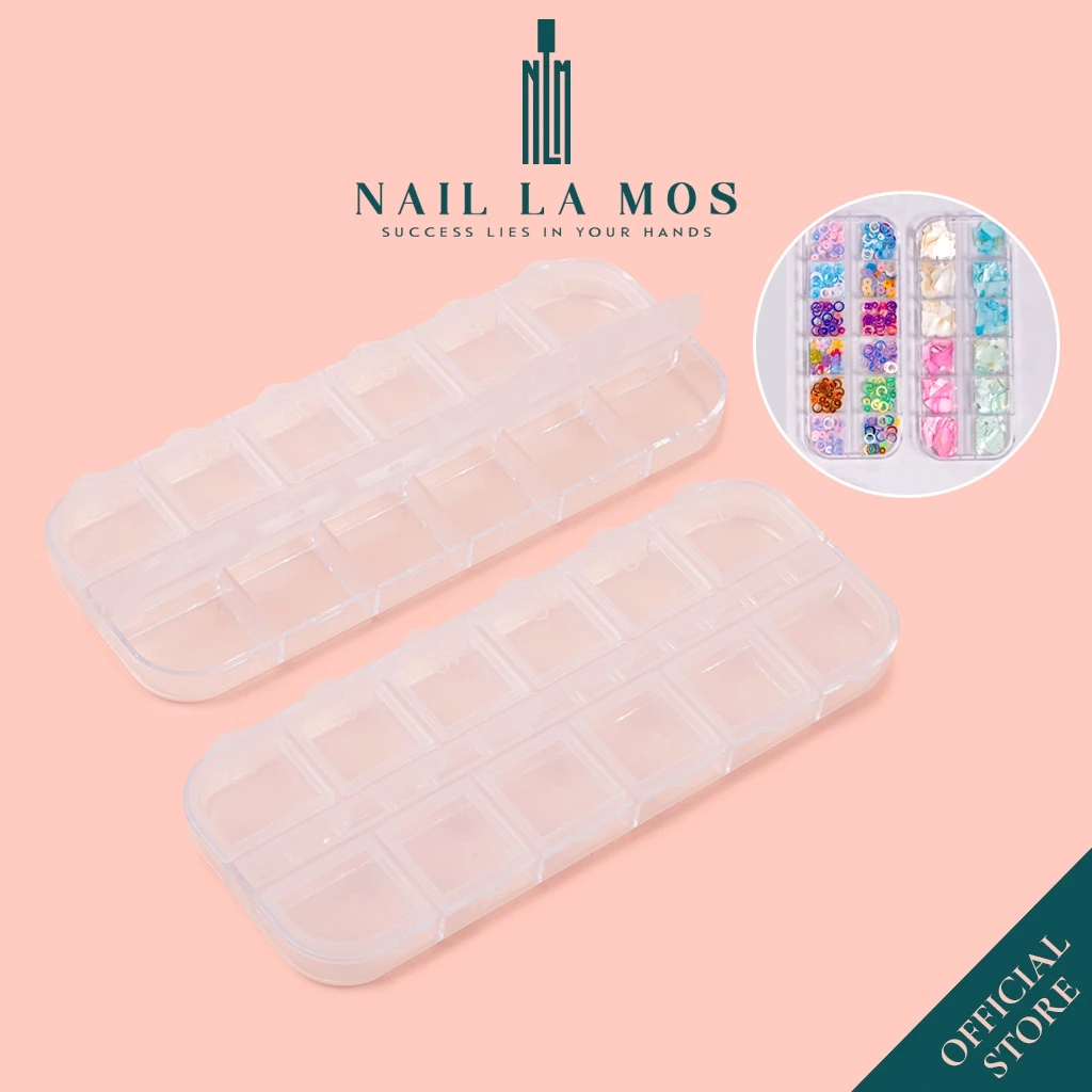 Hộp nhựa 12 ô đựng đá, charm, phụ kiện nail trang trí