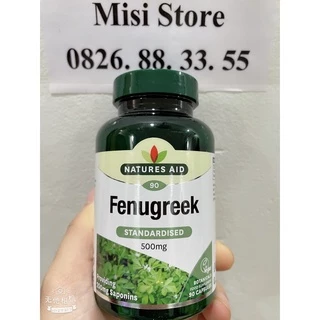 (date 2026) Viên lợi sữa Cỏ cà ri Fenugreek Natures Aid 500mg, Anh, 90 viên (Lợi sữa cỏ cari )