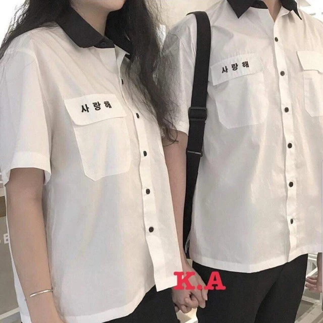 Áo sơmi thêu chữ Hàn Quốc KAF729