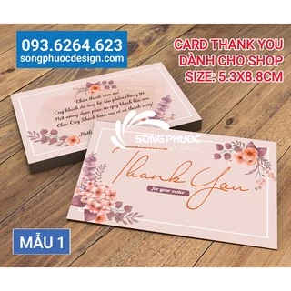 Mẫu 1: Thẻ cảm ơn, card thank you, card cảm ơn khách hàng cho shop - In Song Phước