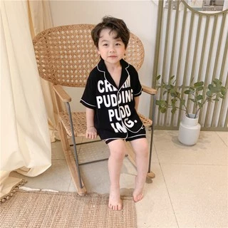 Pijama Cộc Tay Cho Bé Chất Lụa Cao Cấp In Chữ Cực Cute SÂU SHOP, Đồ Ngủ Lụa Cộc Tay Trẻ Em Từ 6-27Kg