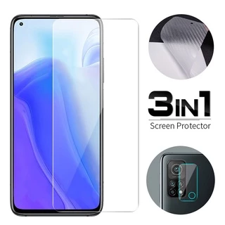 3 Trong 1 Kính cường lực + Miếng dán Cacbon + Kính Cường Lực Bảo Vệ Camera Sau Cho Xiaomi Mi 11 Lite 9T 10T 11T Poco X3 M3 M4 F2 Pro F3 Redmi Note 7 8 9 9S 10 10S 11 11S 9A 9C