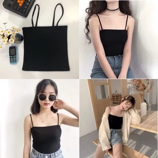 Áo 2 Dây Thun Gân Đẹp 100% Cotton Đen đ , áo croptop ôm mặc trong siêu mát