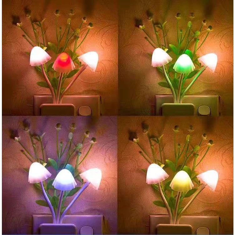 Đèn ngủ hình ba cây nấm dễ thương, dải led 3 màu, cảm biến thông minh
