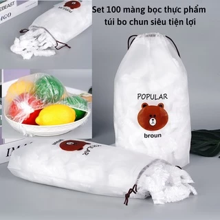 Set 100 chiếc màng bọc thực phẩm co giãn siêu dai có chun hình túi gấu