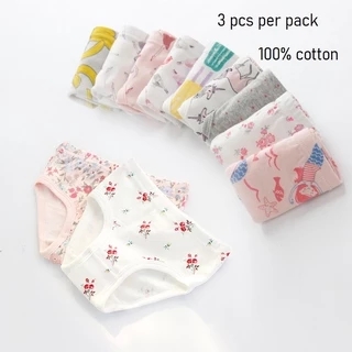 Set 3 quần lót họa tiết nàng tiên cá chất liệu cotton mềm đáng yêu cho bé Không có chất huỳnh quang