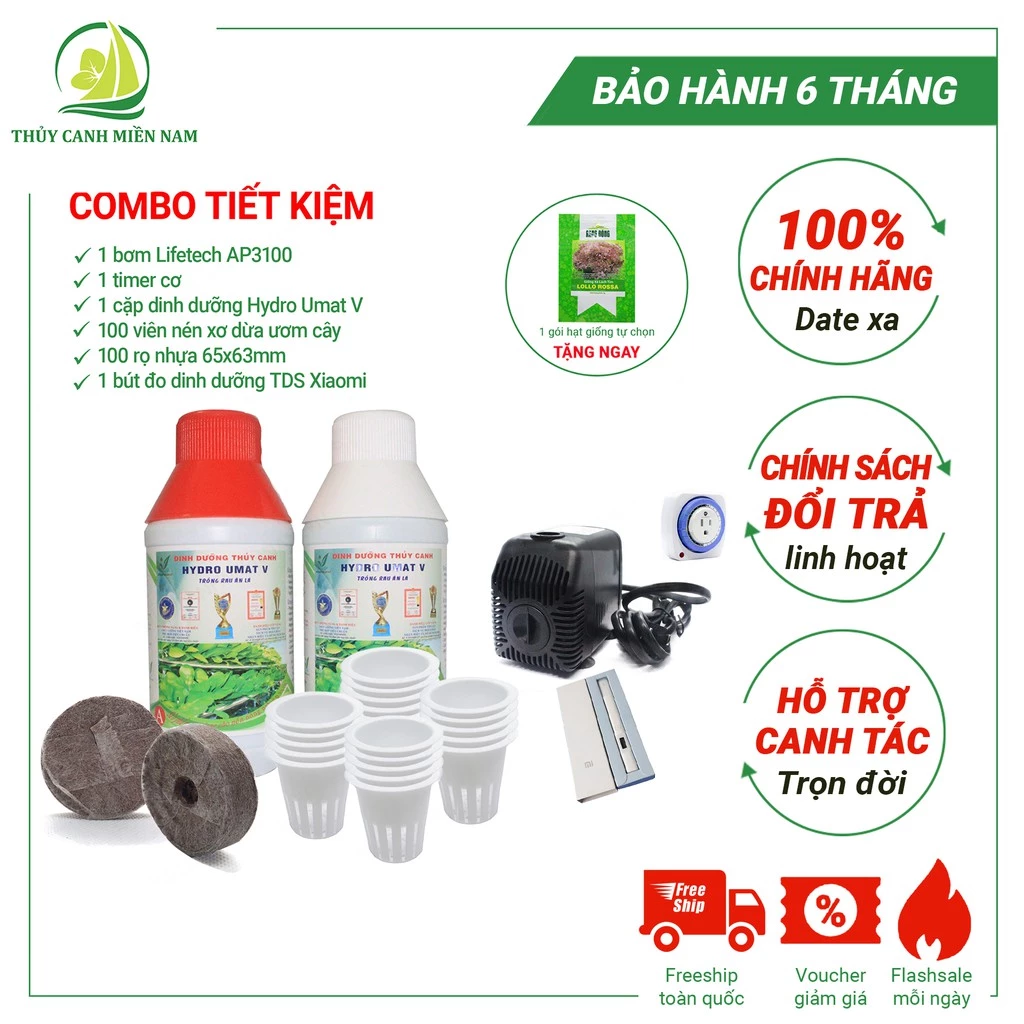 [HOT] COMBO dụng cụ trồng rau thủy canh 6 món tặng 1 gói hạt giống