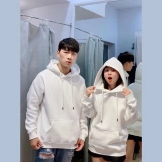 Áo Hoodie Nỉ Trơn Màu Trắng Nam Nữ Unisex, Form Rộng Chất Nỉ Bông Cao Cấp size 35-70kg.