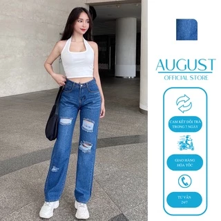 Quần Jeans Ống Rộng Rách Nhiều Xanh Đậm Mã AJ194D | Ảnh Thực Hiện 100% Bởi August