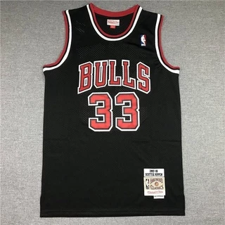 Áo thun chơi bóng rổ thể thao mang số 33 Pippen của đội Chicago Bulls ở giải NBA màu đen size lớn phong cách cổ điển