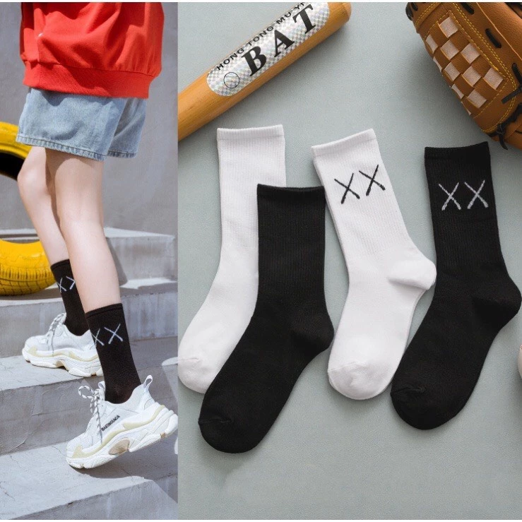 Tất cao cổ nam nữ vớ Unisex thời trang ABICA họa tiết chữ X màu trơn basic chất liệu dày dặn êm mịn T005