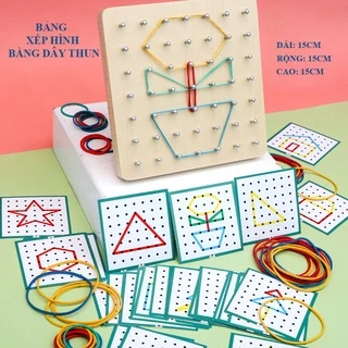 Đồ chơi giáo dục xếp hình dây thun vào bảng với thẻ gợi ý – Nhận thức sớm montessori cho trẻ