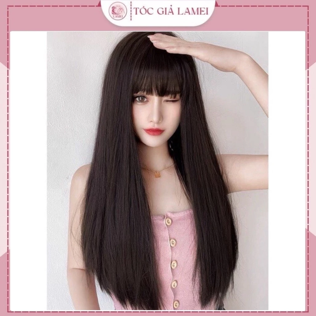 Tóc Giả Nữ Nguyên Đầu Dáng Thẳng Dài Chất Sợi Tơ Cao Cấp Tặng Wig Đội Tóc 8037