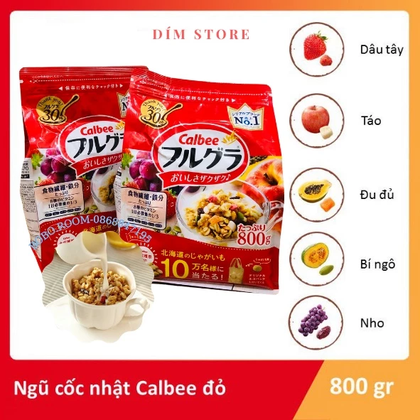 Ngũ cốc Calbee đỏ 800g - Ngũ cốc trái cây Calbee Nhật(Date 3-2024)