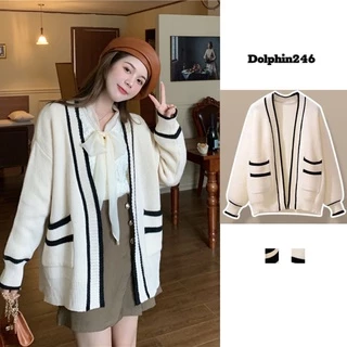 Áo len nữ cardigan tay dài phối viền đen trắng nữ sinh đi học phong cách Hàn Quốc ullzang hàng Quảng Châu C1-6