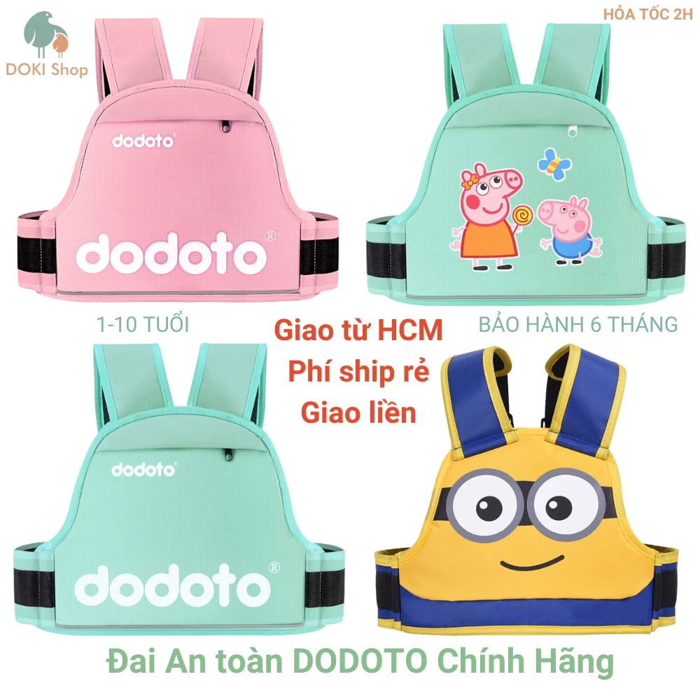 Đai đi xe máy cho bé DODOTO chất lượng cao, dày dặn, có túi, Bảo hành 6 tháng, 1-10 tuổi