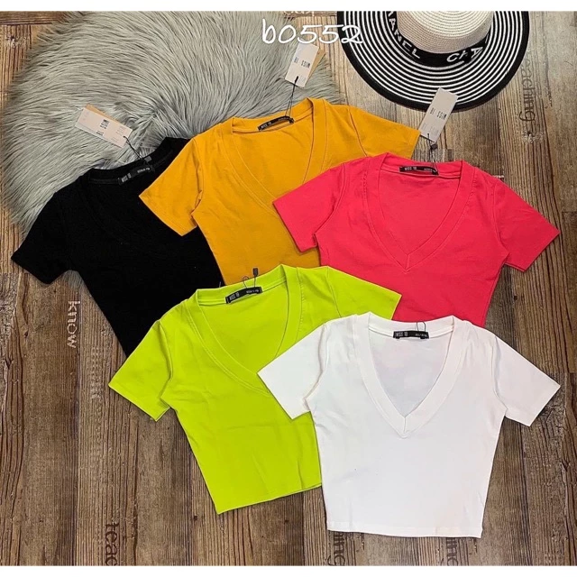 Áo Croptop Cổ Tim Thun Zip Chuẩn Shop