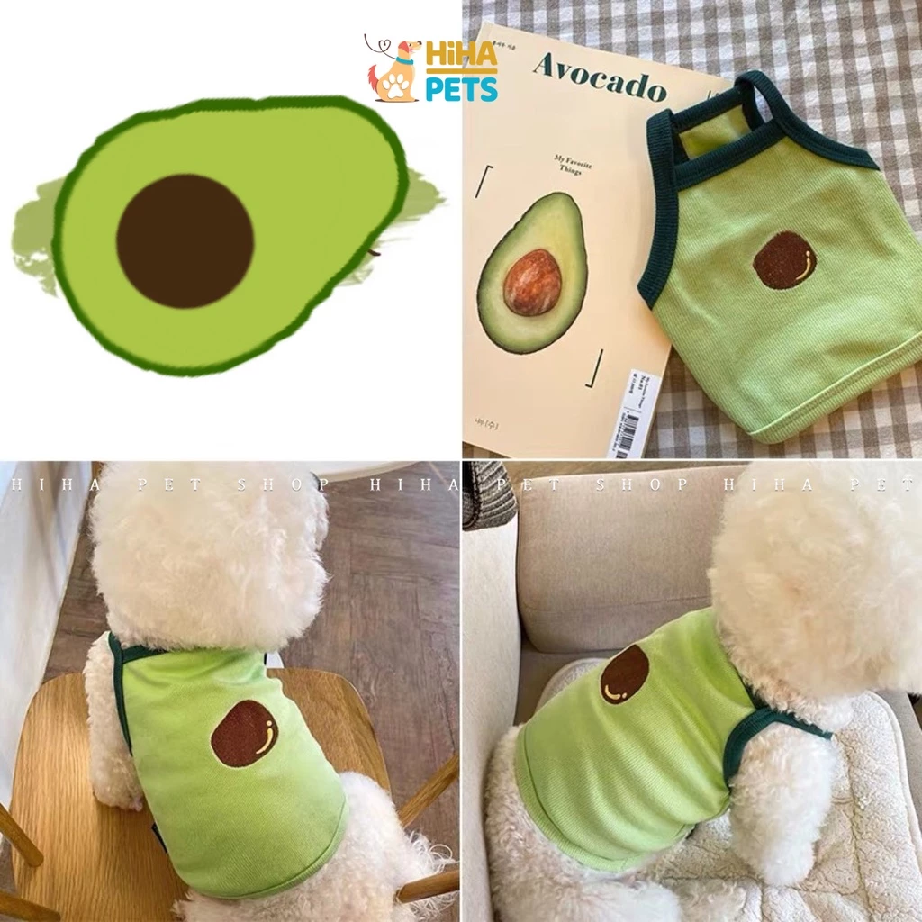 Áo Thun Chó Mèo Hình Quả Bơ, Quần Áo Thú Cưng Mát Mẻ Hiha Pets.
