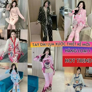 ẢNH THẬT Pijama tay dài lụa xước thiết kế mới nhất hiện nay, đồ bộ hot trend, pijama nữ giá rẻ tận xưởng p97 freeship