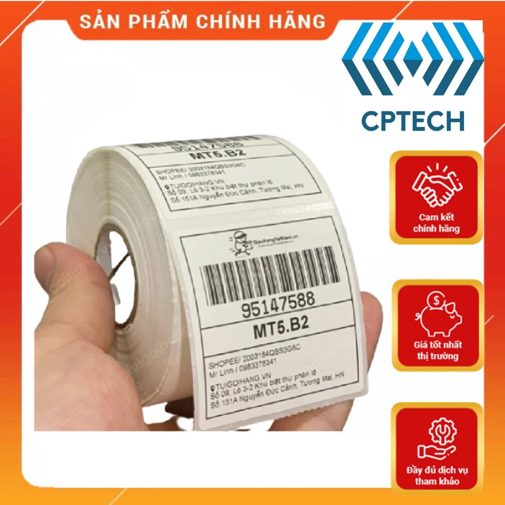 Giấy In Nhiệt 50x50 mm - Tem Vận Chuyển 5x5 cm- 500 đơn.