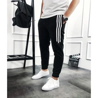 Quần jogger thể thao nam 3 sọc lửng vải Poly co giãn xịn sò mịn mát có size đại hơn 80kg