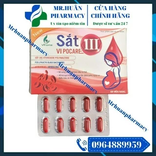 Sắt III Vi Pocare (Hộp 60 viên) - Bổ sung sắt cho cơ thể, giúp giảm nguy cơ thiếu máu