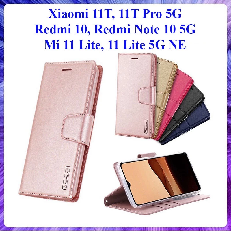 [FreeShip] Bao da dạng ví Xiaomi 11T, 11T Pro, Mi 11 Lite, Redmi 10, Note 10 5G hiệu Hanman, ngăn đựng thẻ tiền tiện lợi