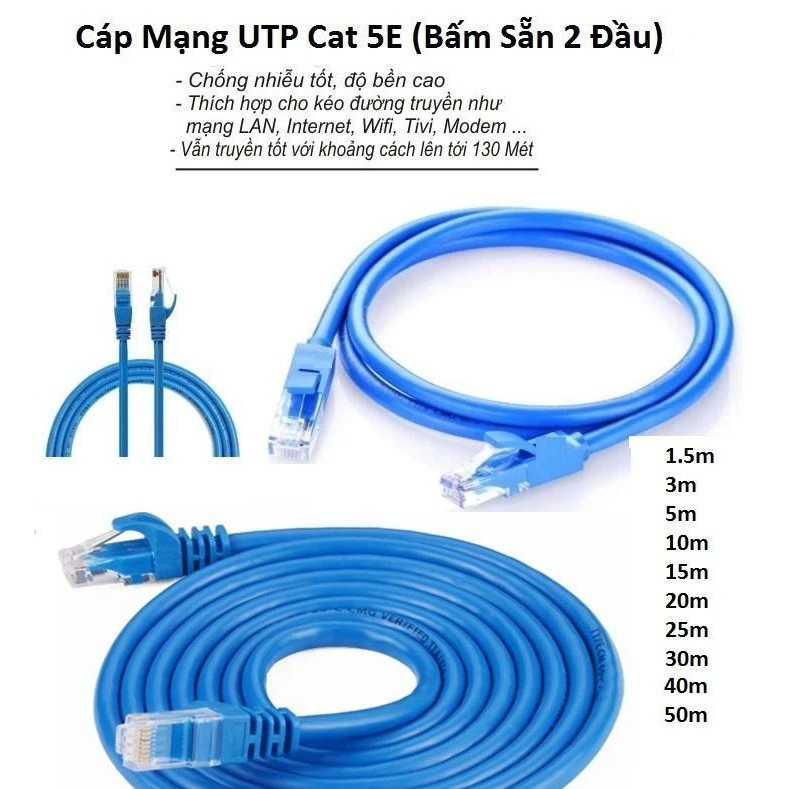 Cáp Mạng LXF Bấm Sẵn Cat5E 1M/ 2M/ 3M/ 5M bấm sẵn 2 đầu liền dây CAT5E RJ45 - Hành chính hãng Arigatoo
