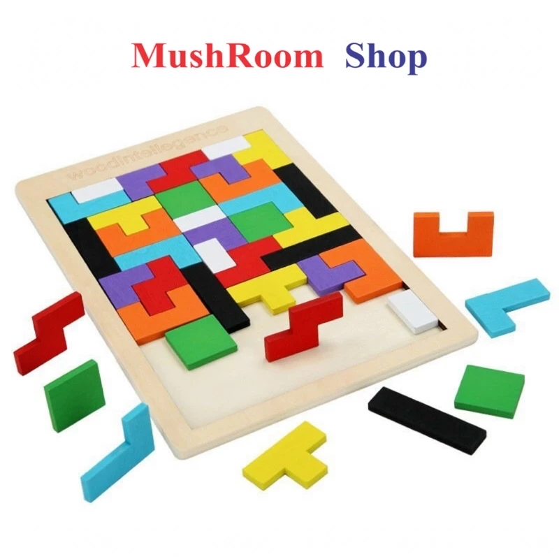 Đồ Chơi Xếp Hình Thông Minh Bằng Gỗ Tetris Cho Bé, Giáo Cụ Montessori