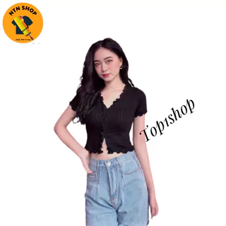 Áo croptop đính Ngọc tay ngắn (al).