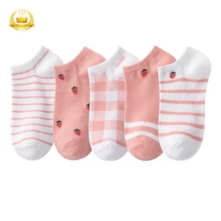 Vớ cotton Cổ Thấp In Họa Tiết Dâu Tây Hoạt Hình Thời Trang Cho Nữ