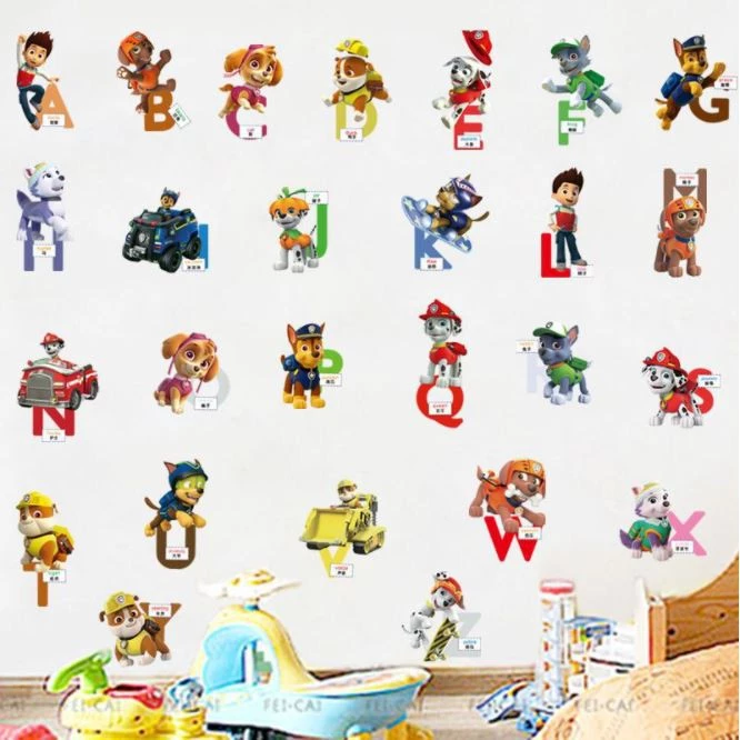 Giấy decal dán tường chữ cái paw patrol biệt đội chó cứu hộ