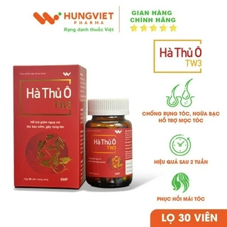 Viên uống HÀ THỦ Ô TW3 - Hỗ trợ mọc tóc, làm đen tóc, chống rụng tóc, làm chậm quá trình bạc sớm HungViet Pharma lọ 30v