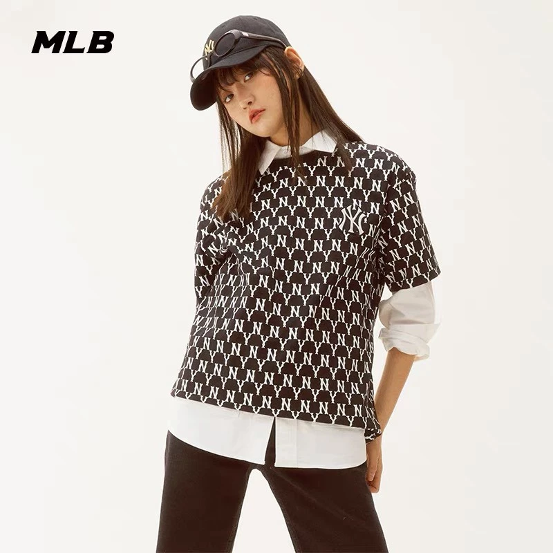 Áo thun NY MLB unisex nam nữ in hình Monogram Mega-Logo cá tính
