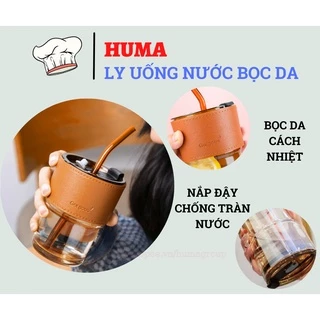 Ly Thủy Tinh Vỏ Da Có Nắm Kèm Ống Hút – Cốc Uống Nước Chịu Nhiệt Bọc Da 450ml - HM0274