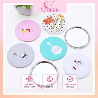 Gương Trang Điểm Mini Hình Tròn Cầm Tay Bỏ Túi Hàn Quốc Mini Siêu Xinh Cute Viền Kim Loại Salaa Store