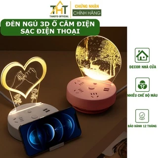 Đèn ngủ led 3D TAHOTO, có sạc điện thoại, 3 màu đèn, ổ cắm điện đa năng bảo hành 12 tháng