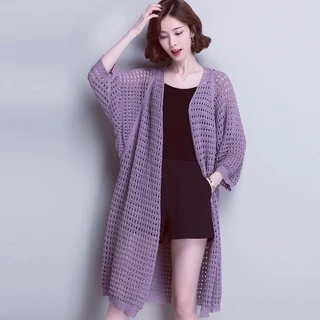 Áo Cardigan Dệt Kim Mỏng Màu Trơn Dáng Rộng Thời Trang Mùa Hè Hàn Quốc Cho Nữ