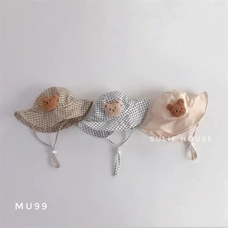 Mũ rộng vành thêu gấu có dây buộc - MU99