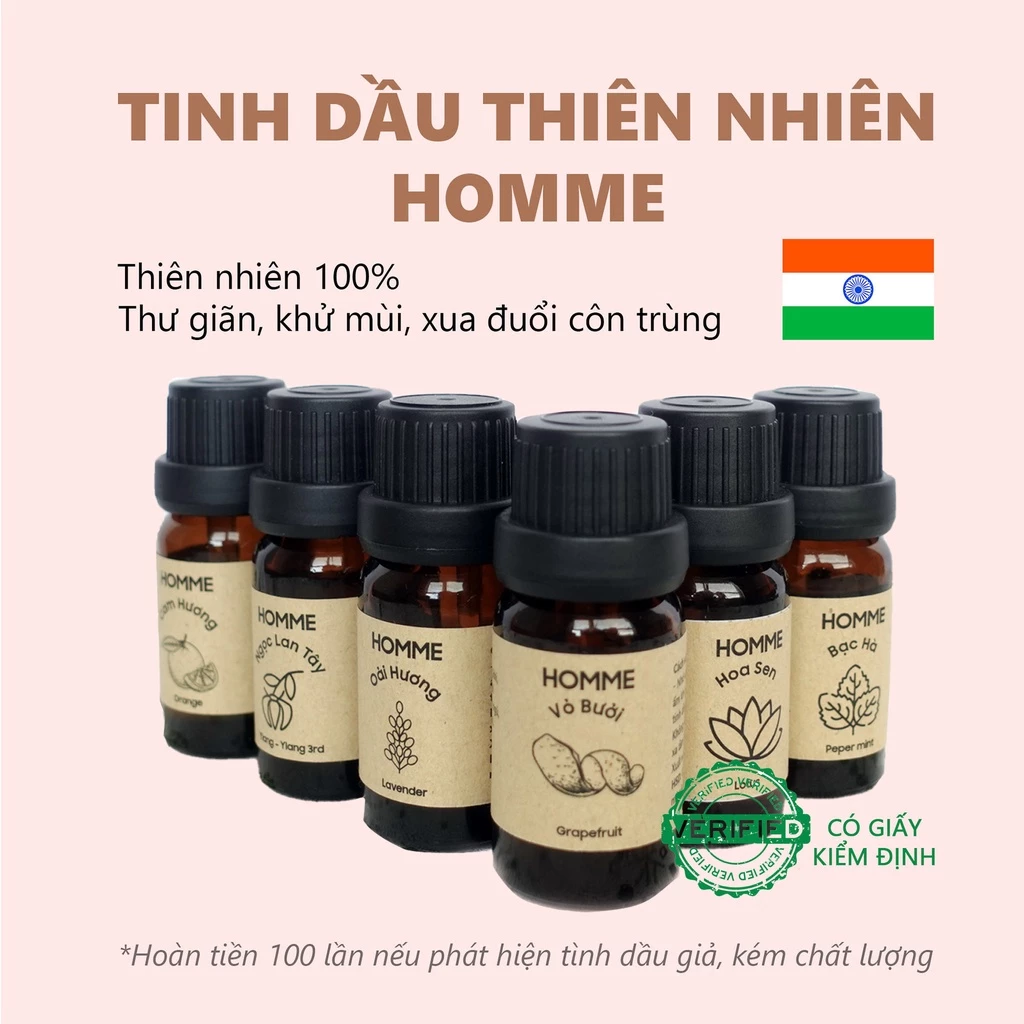 Tinh Dầu Thiên Nhiên Tràm Gió, Sả Chanh, Bạc Hà, Hoa Ly, Hoa Nhài, Vỏ Quế - Homme