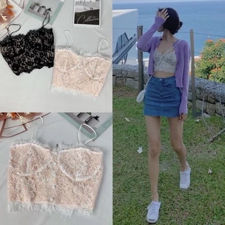 Áo Croptop 2s Ren Sexy ( Ảnh Thật ) Áo Croptop Hai Dây Sexy Ren Phong Cách Ullzang